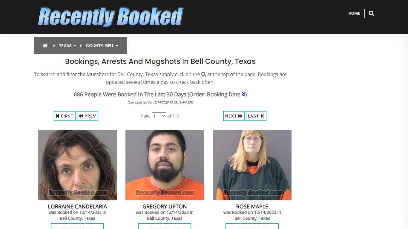 Recent bookings, Arrests, Mugshots in Bell County, Texas - Recently Booked